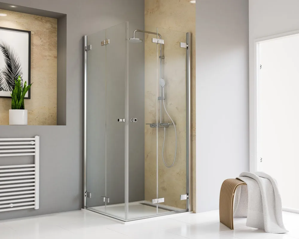 900x900 mm, 2000 mm, Scharnier „Schmal“, Chromoptik, Klar hell